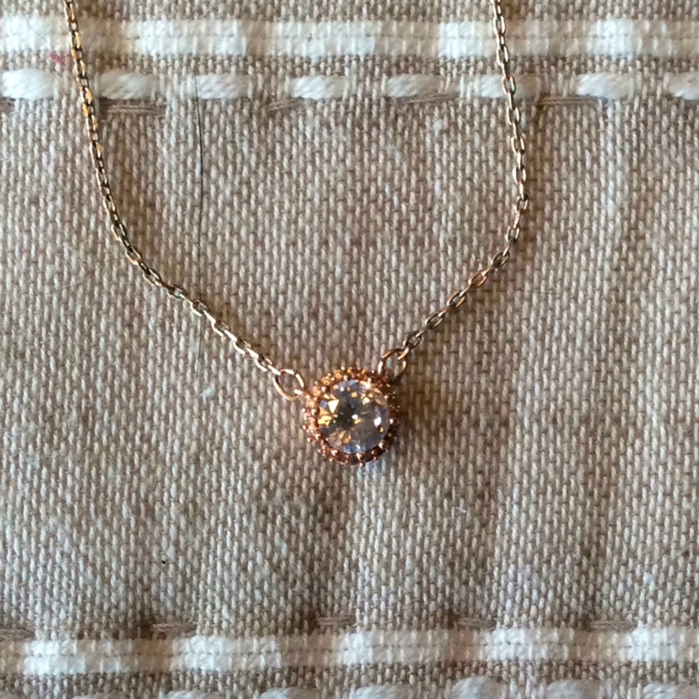 Solitaire Cubic Zirconia Rose Gold Necklace